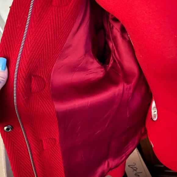 Talbots | Size 10 Red Wool Toggle Buttons Full Zip Coat Mock Neck With Pockets - Picture 5 of 8